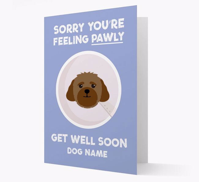 Personalised 'Sorry you're feeling pawly, get well soon {dogsName}' Card
